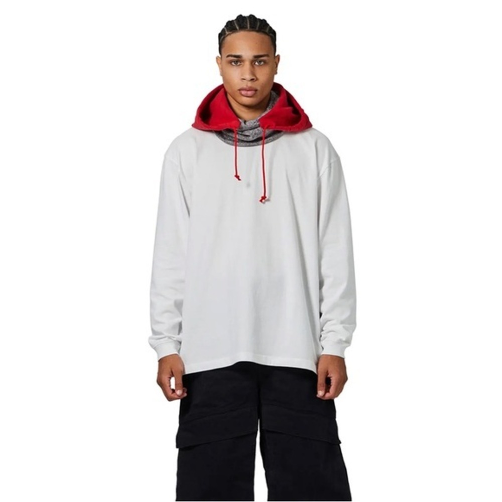 Flight Club White Long Sleeve Tee with Red and Burgundy Elbow Patches Size Large